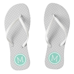 Gray and Aqua Tiny Dots Monogram Badesandalen