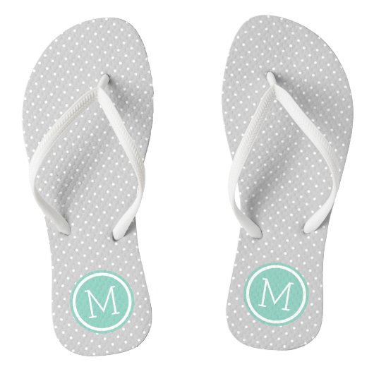 Gray and Aqua Tiny Dots Monogram Badesandalen (Fußbett)