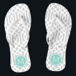 Gray and Aqua Trellis Monogram Badesandalen<br><div class="desc">Maßgeschneiderte,  bedruckte Flop-Sandalen mit einem stilvollen,  modernen Trellis-Muster und einem eigenen Monogramm oder einem anderen Text in einem Kreisrahmen. Klicken Sie auf Anpassen,  um Schriftart und Farben zu ändern oder eigene Bilder hinzuzufügen,  um ein einzigartiges Design zu erstellen!</div>