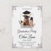 Gray and Black Illustrative Graduation Party Einladung (Vorne/Hinten)