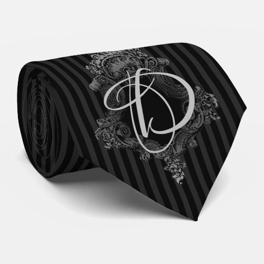 Gray and Black Monogram Initial Krawatte (Gerollt)