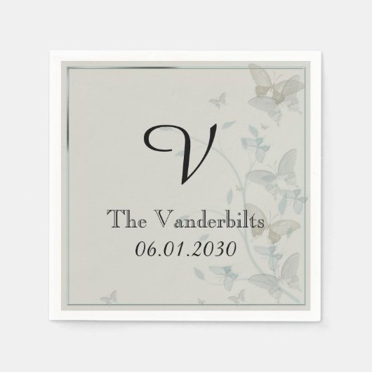 Gray and Blue Butterfly Medow Wedkin Napkin Serviette (Vorderseite)