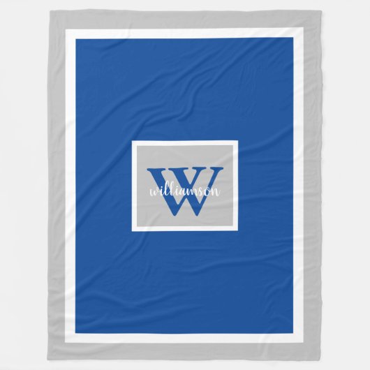 Gray and Blue Modern Simple Initial and Name Fleecedecke (Vorderseite)