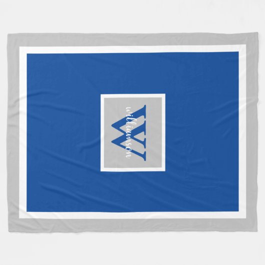 Gray and Blue Modern Simple Initial and Name Fleecedecke (Vorderseite (Horizontal))