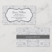 Gray and Charcoal Elegante Floral Damask Visitenkarte (Vorne/Hinten)