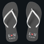 Gray and Coral Modern Wedding Monogram Badesandalen<br><div class="desc">Maßgeschneiderte gedreht Flop-Sandalen personalisiert mit einem niedlichen Herz und Ihre Monogramm-Initialen und Hochzeitstermin. Klicken Sie auf Anpassen,  um Schriftart und Farben zu ändern oder eigene Bilder hinzuzufügen,  um ein einzigartiges Design zu erstellen!</div>