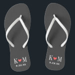 Gray and Coral Modern Wedding Monogram Badesandalen<br><div class="desc">Maßgeschneiderte gedreht Flop-Sandalen personalisiert mit einem niedlichen Herz und Ihre Monogramm-Initialen und Hochzeitstermin. Klicken Sie auf Anpassen,  um Schriftart und Farben zu ändern oder eigene Bilder hinzuzufügen,  um ein einzigartiges Design zu erstellen!</div>