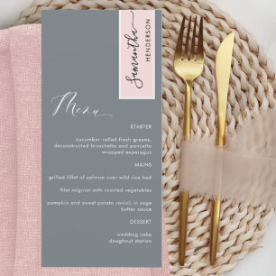 Gray and Dusty Rose Elegantes Menü mit Gast Name Menükarte