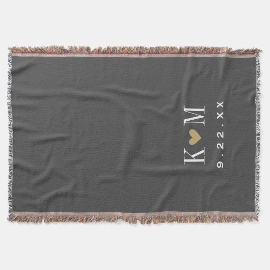 Gray and Gold Moderne Wedding Monogram Decke (Vorderseite)