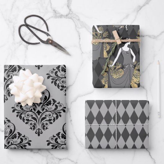 Gray and Gold Paris thematisch Geschenkpapier Set (Vorderseite)