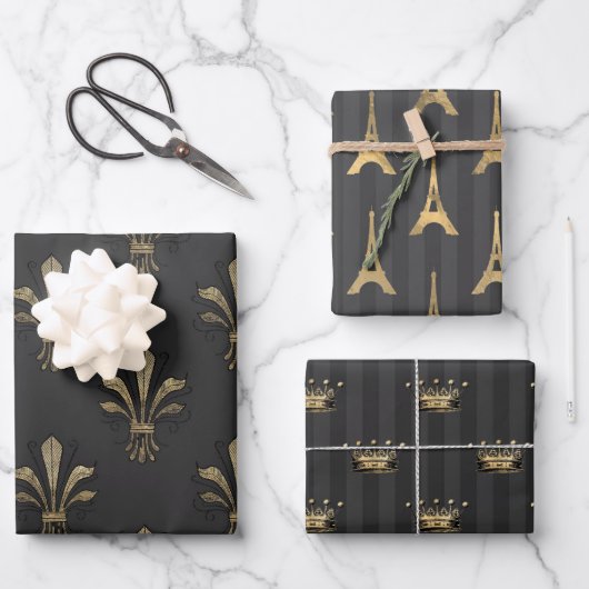 Gray and Gold Paris thematisch Geschenkpapier Set (Vorderseite)