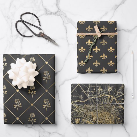 Gray and Gold Paris thematisch Geschenkpapier Set (Vorderseite)
