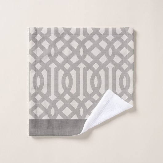 Gray and Ivory Trellis Monogram | Modernes Bauernh Badhandtuch Set (Waschlappen)