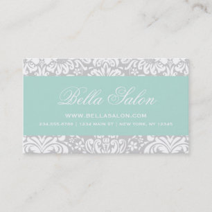 Gray and Mint Elegante Floral Damask Visitenkarte