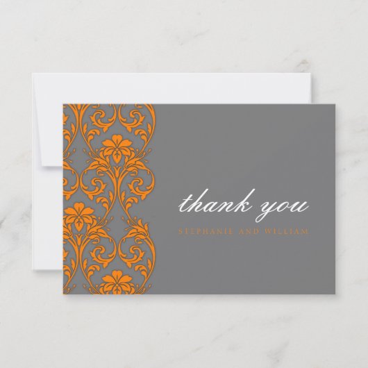 Gray and Orange Lace Wedding Danke Card (Vorderseite)