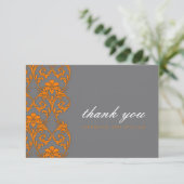 Gray and Orange Lace Wedding Danke Card (Stehend Vorderseite)