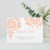 Gray and Peach Coral Damask Wedding Vielen Dank Dankeskarte (Stehend Vorderseite)