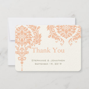 Gray and Peach Coral Damask Wedding Vielen Dank Dankeskarte