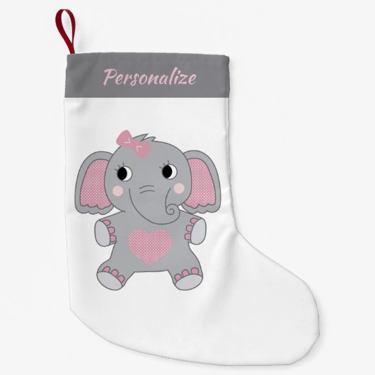 Gray and Pink Animated Baby Elephant Christmas Kleiner Weihnachtsstrumpf (Vorderseite)