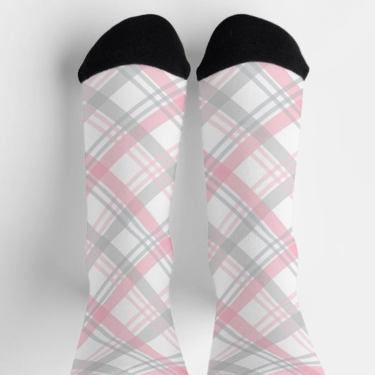 Gray and Pink Plaid Crew Socks Socken (Oben)
