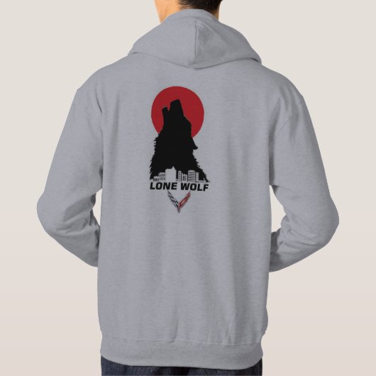 Gray and Red Lone Wolf Hoodie (Rückseite)