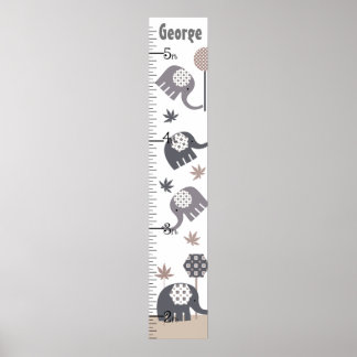 Gray and Tan Elephants Growth Chart Behielt auf 8x Poster