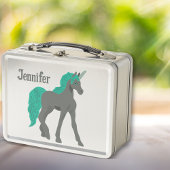 Gray and Teal Unicorn Personalized Metall Brotdose