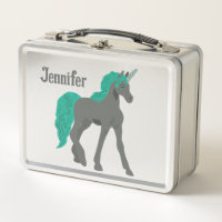 Gray and Teal Unicorn Personalized