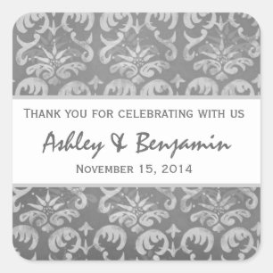 Gray and White Damask Wedding Danke S006 Quadratischer Aufkleber