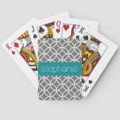 Gray and White Geometric Pattern Custom Name Spielkarten (Rückseite)