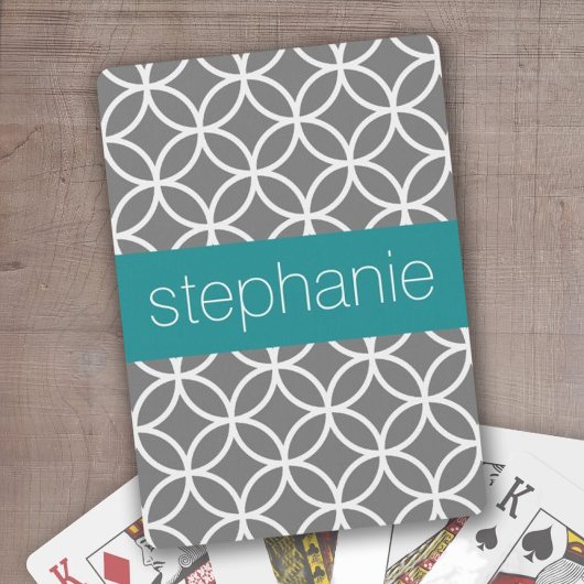 Gray and White Geometric Pattern Custom Name Spielkarten