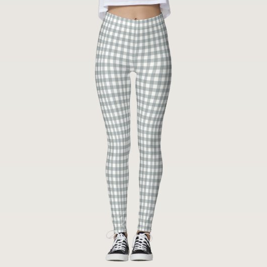 Gray and White Gingham Pattern Leggings (Vorderseite)