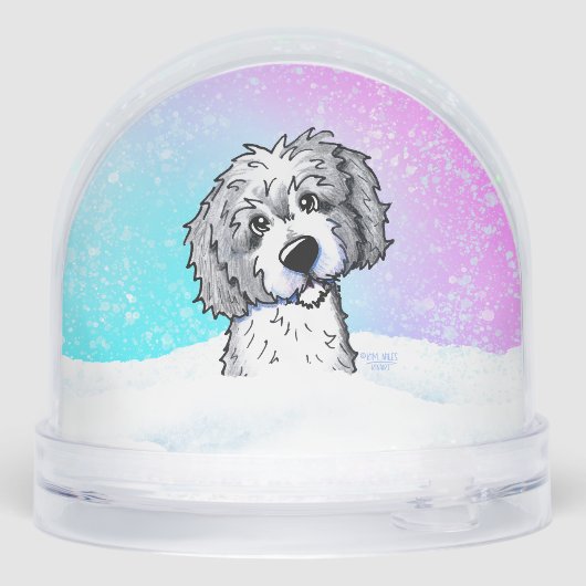 Gray and White Goldendoodle  Schneekugeln (Rückseite)