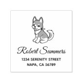 Gray and White Husky Puppy Dog Address Permastempel (Design)