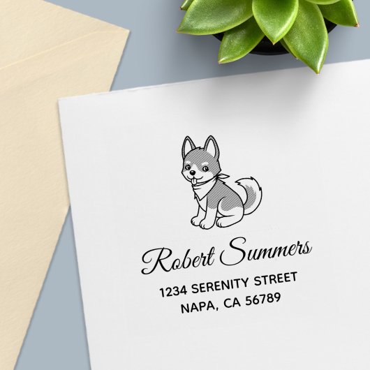 Gray and White Husky Puppy Dog Address Permastempel