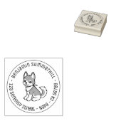 Gray and White Husky Puppy Dog Round Address Gummistempel (Stempel)