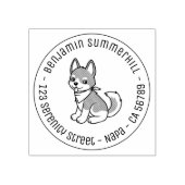 Gray and White Husky Puppy Dog Round Address Gummistempel (Prägung)