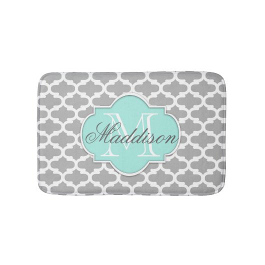Gray Aqua Elegante Muster Monogram Badematte (Vorderseite)