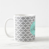 Gray Aqua Elegante Muster Monogram Kaffeetasse (Links)