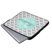 Gray Aqua Elegante Muster Monogram Laptopschutzhülle (Vorne Knopf)