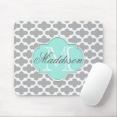 Gray Aqua Elegante Muster Monogram Mousepad (Mit Mouse)