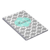 Gray Aqua Elegante Muster Monogram Notizblock (Rechte Seite)