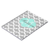 Gray Aqua Elegante Muster Monogram Notizblock (Linke Seite)