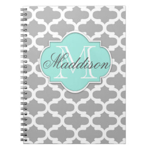 Gray Aqua Elegante Muster Monogram Notizblock
