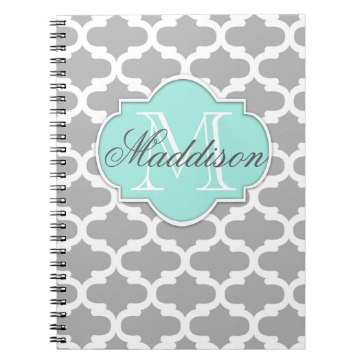 Gray Aqua Elegante Muster Monogram Notizblock (Vorderseite)