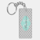 Gray Aqua Elegante Muster Monogram Schlüsselanhänger (Vorderseite links)