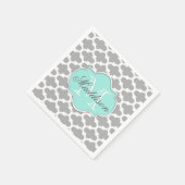 Gray Aqua Elegante Muster Monogram Serviette (Ecke)