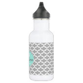 Gray Aqua Elegante Muster Monogram Trinkflasche (Rechts)
