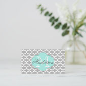 Gray Aqua Elegante Muster Monogram Visitenkarte (Stehend Vorderseite)