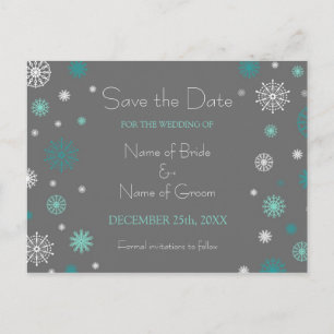 Gray Aqua Save the Date Winter Wedding Postkarten